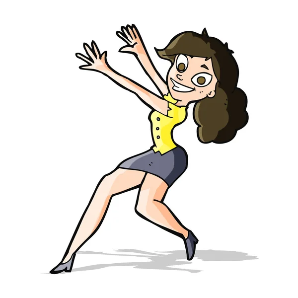 Desenho animado mulher feliz saltando — Vetor de Stock