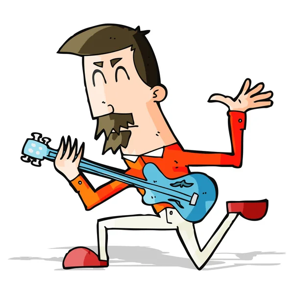 Desenho animado homem tocando guitarra elétrica — Vetor de Stock