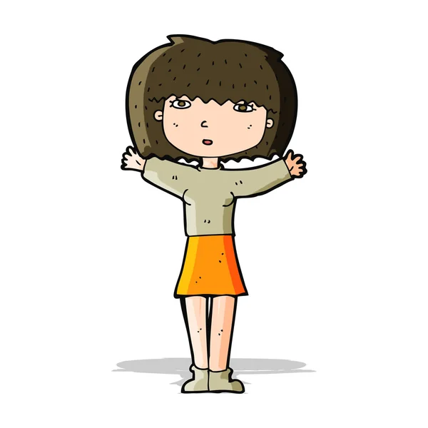 Mujer de dibujos animados levantando brazos en el aire — Archivo Imágenes Vectoriales