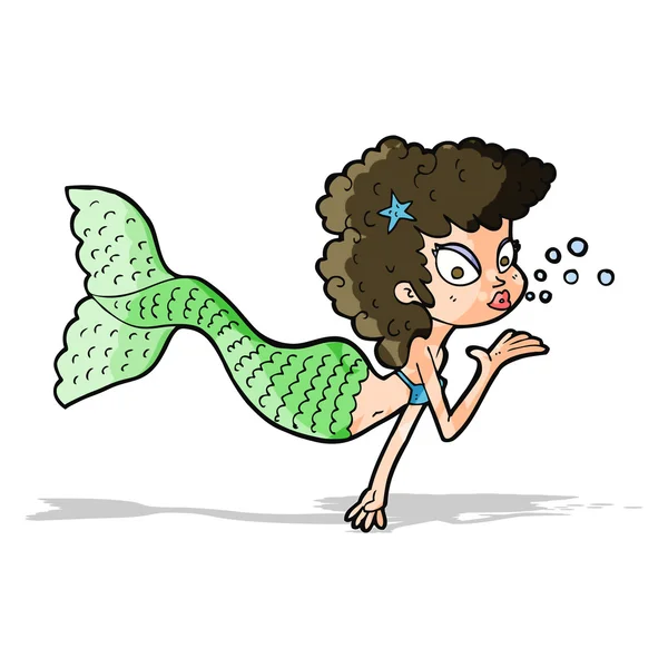 Cartoon mermaid blowing kiss — Stock Vector