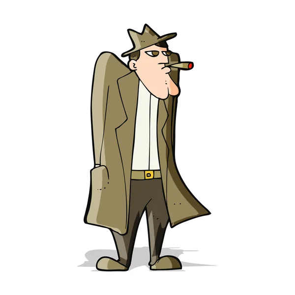 Homem dos desenhos animados em chapéu e casaco de trincheira —  Vetores de Stock