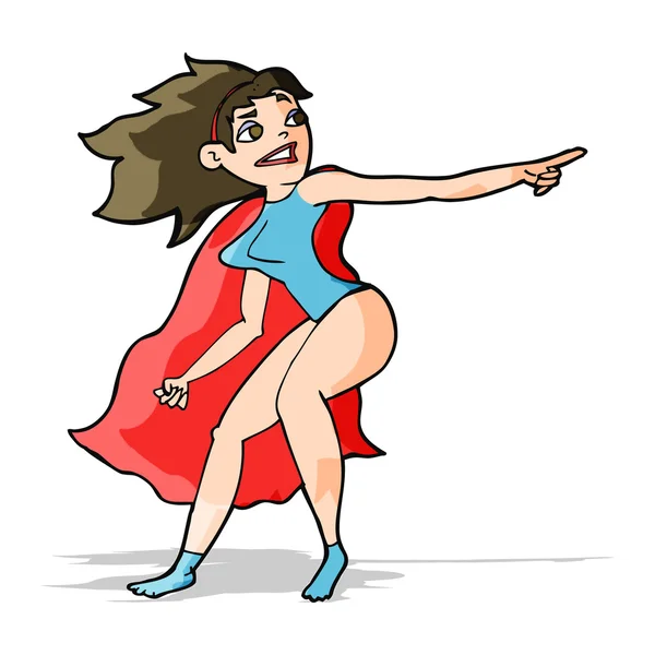 Cartoon superhero woman pointing — Stock Vector