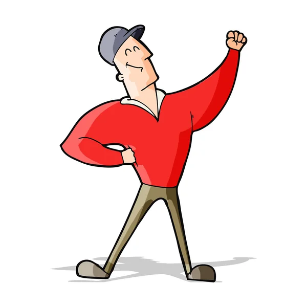 Cartoon man opvallende heldhaftige pose — Stockvector