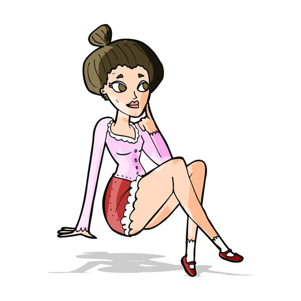 Dibujos animados mujer atractiva sentado pensando — Vector de stock