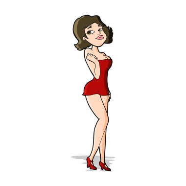 çekici bir kadın karikatür kısa elbise