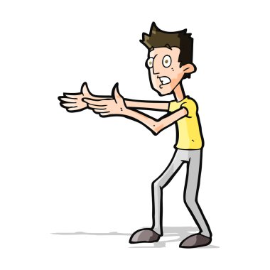 Çizgi film adamı umutsuzca açıklıyor.