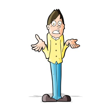 Çizgi filmdeki adam omuz silkiyor.