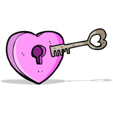 anahtar delikli karikatür kalp
