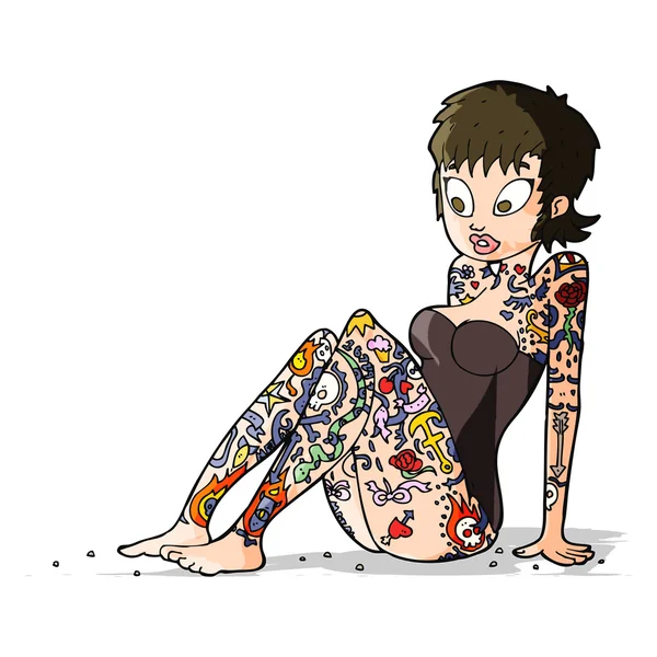 Dessin animé tatouage fille en maillot de bain — Image vectorielle