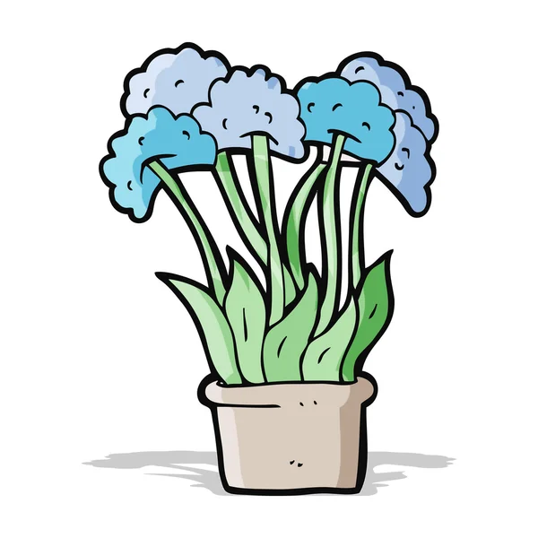 Flores de dibujos animados en olla — Vector de stock