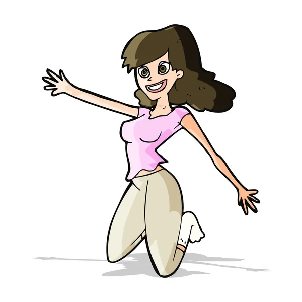 Mujer salto de dibujos animados — Vector de stock