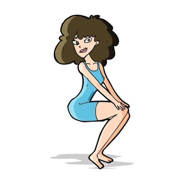 Dibujos animados sentado mujer en vestido — Vector de stock