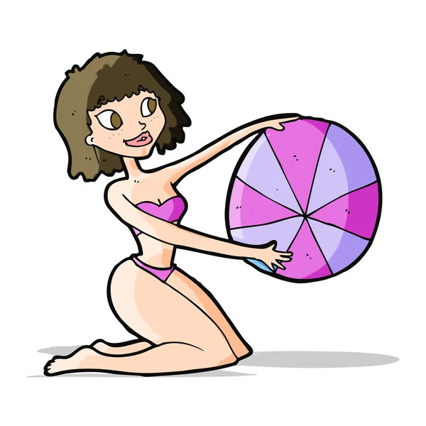 Cartoon bikini girl with beach ball — Stock Vector