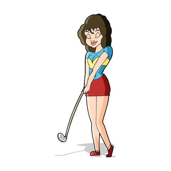 Cartoon vrouw spelen golf — Stockvector