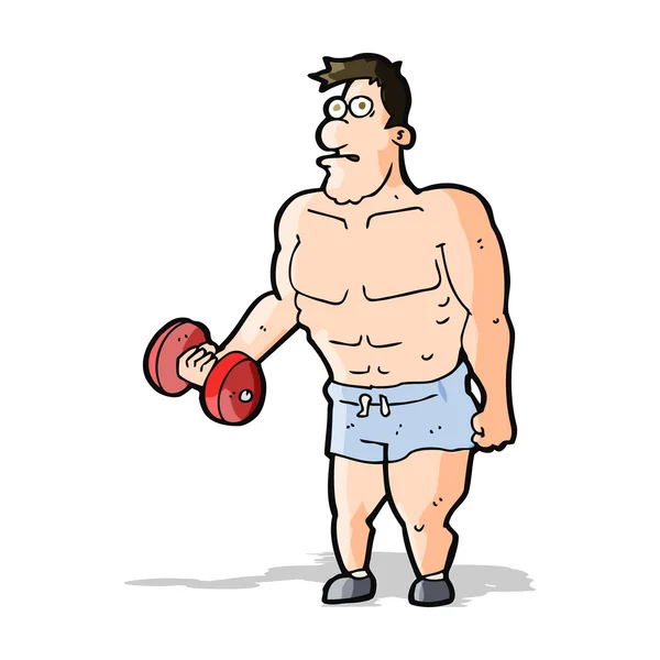 Cartoon man lifting weights — Stock Vector