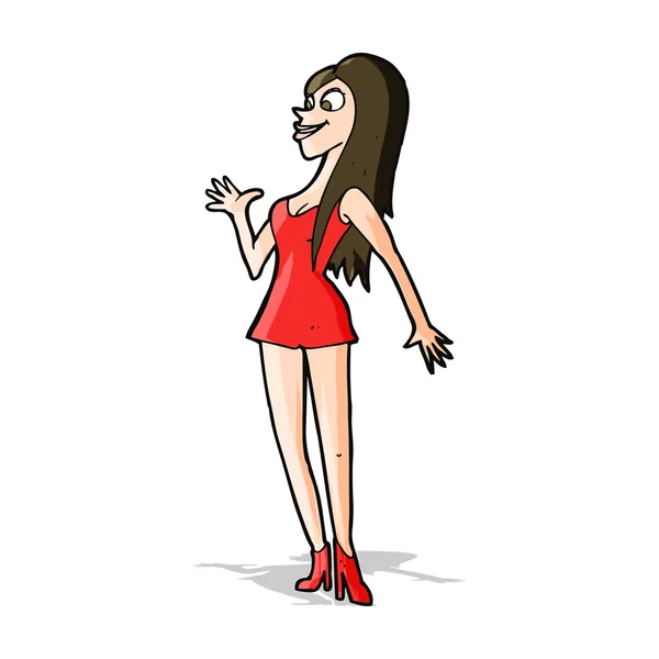 Femme dessin animé en robe rose — Image vectorielle