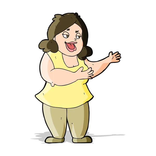 Cartoon happy fat woman — Stock Vector