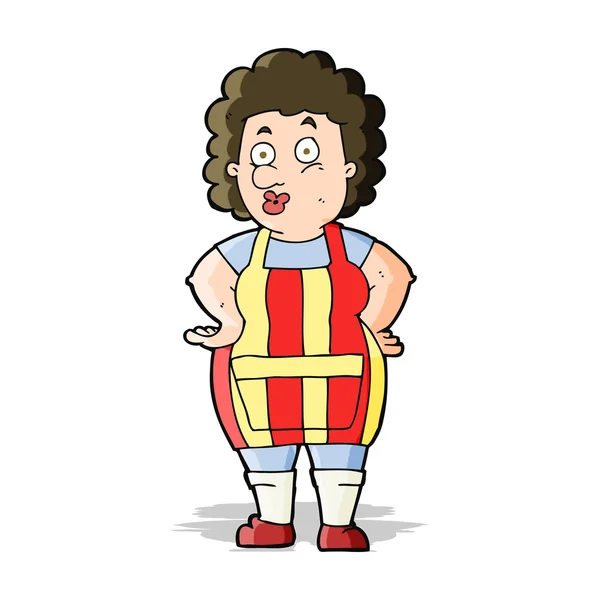 Cartoon vrouw in keuken schort — Stockvector