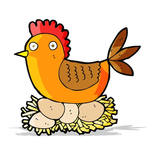 Cartoon hen on eggs — Stock Vector