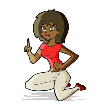 Fikri olan çizgi film kadını.