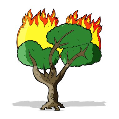 karikatür yanan ağaç