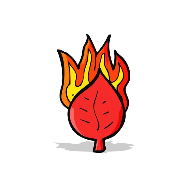 Hoja de dibujos animados en el símbolo de fuego — Vector de stock