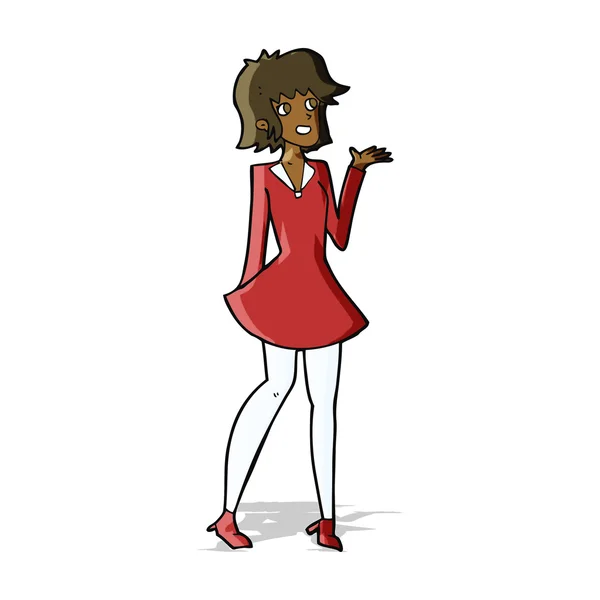 Cartoon mooie vrouw in jurk — Stockvector