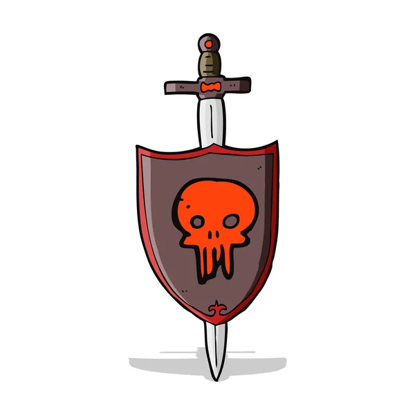 Cartoon heraldische schild met schedel — Stockvector