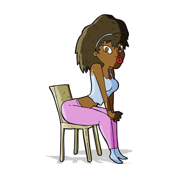 Γελοιογραφία γυναίκα ποζάρουν στην καρέκλα — Διανυσματικό Αρχείο