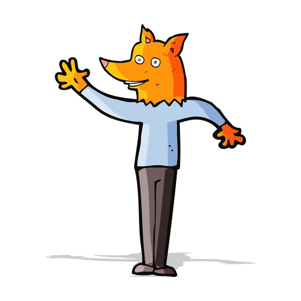 Cartoon waving fox man — Stock Vector