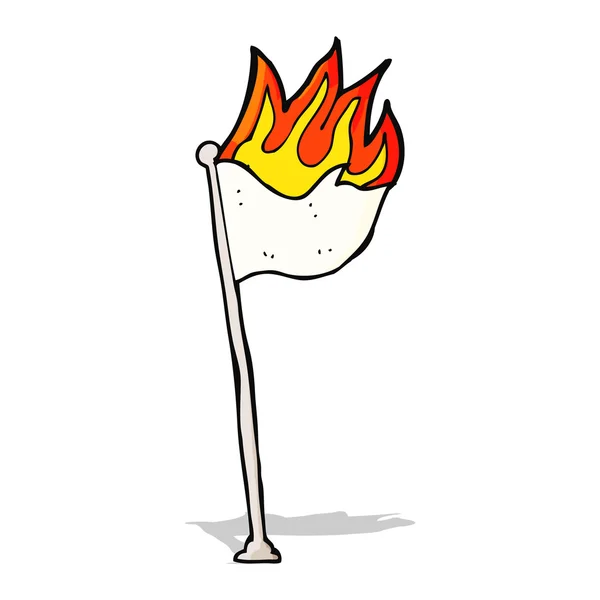 Cartoni animati bandiera in fiamme sul palo — Vettoriale Stock