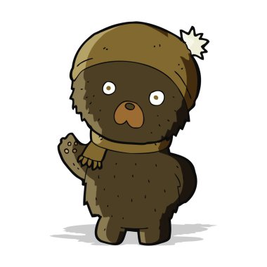 Çizgi film sevimli siyah ayı kış şapkası ve atkısı içinde