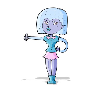 Çizgi filmdeki vampir kız başparmağını kaldırıyor.