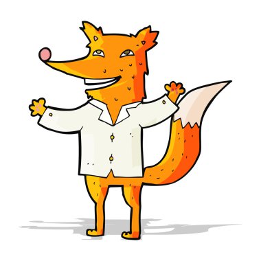 Çizgi film mutlu tilki gömleği giyiyor