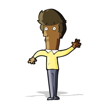 Çizgi filmdeki sinirli adam el sallıyor.