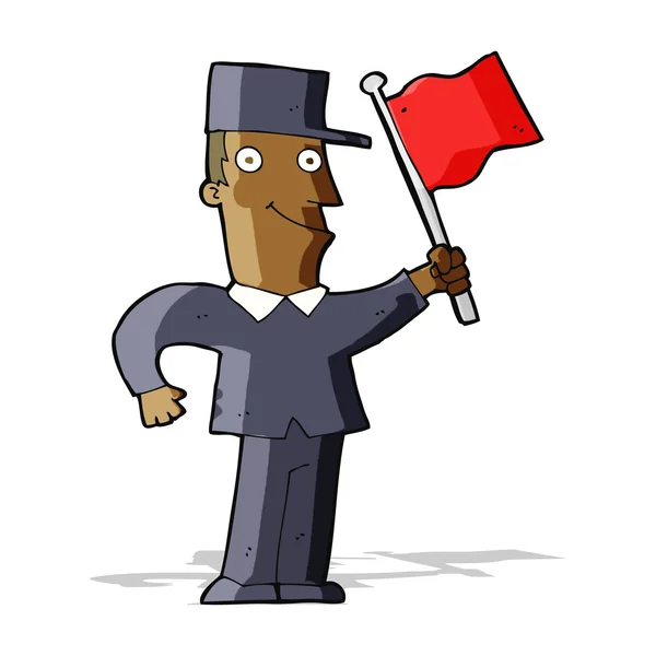 Cartoon man zwaaien vlag — Stockvector