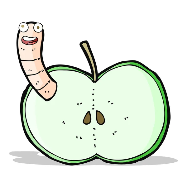 Pomme de dessin animé avec ver — Image vectorielle