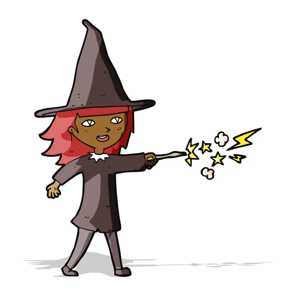 Cartoon witch girl casting spell — Stock Vector