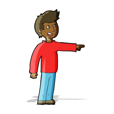 Çizgi film mutlu adam işaret ediyor ve gülüyor