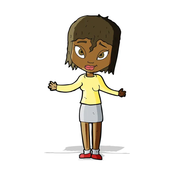 Cartoon vrouw shrugging schouders — Stockvector