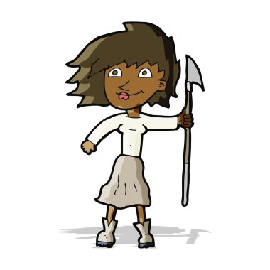 Mızraklı çizgi film kadını.