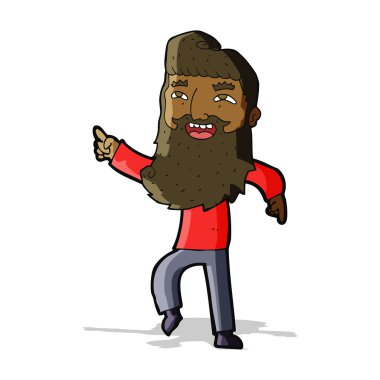 Çizgi filmdeki sakallı adam gülüyor ve işaret ediyor