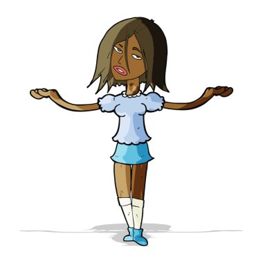 Çizgi filmdeki kadın omuzlarını silkiyor.