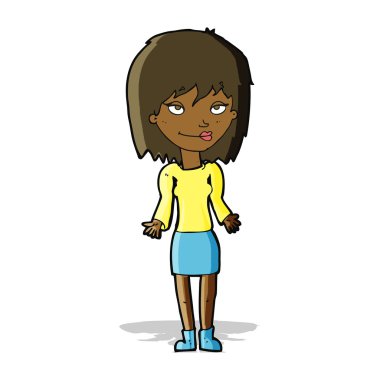 Çizgi filmdeki kadın omuzlarını silkiyor.