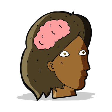 çizgi film kadın kafası ve beyin sembolü