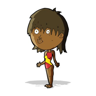 karikatür kadının omuzlarında shrugging mayo