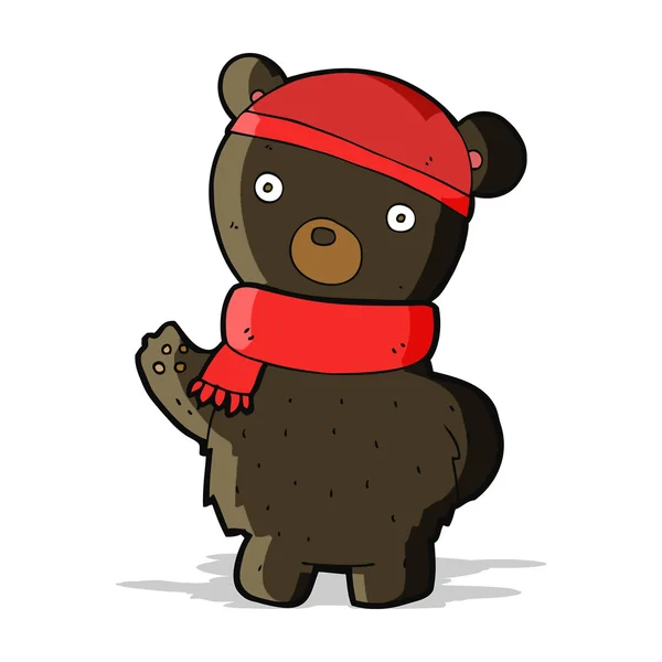 Черный медведь в зимней шляпе и шарфе — стоковый вектор