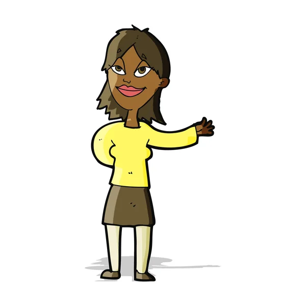 Mujer de dibujos animados gesto para mostrar algo — Archivo Imágenes Vectoriales