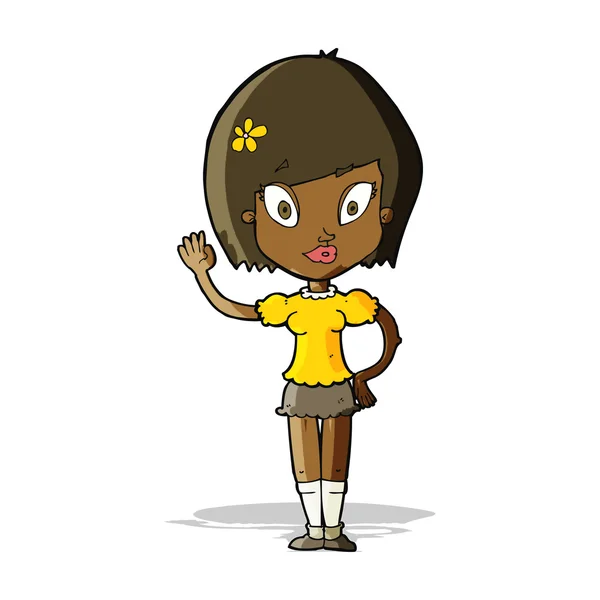 Dibujos animados chica bonita saludando — Vector de stock