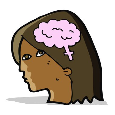 çizgi film kadın kafası ve beyin sembolü